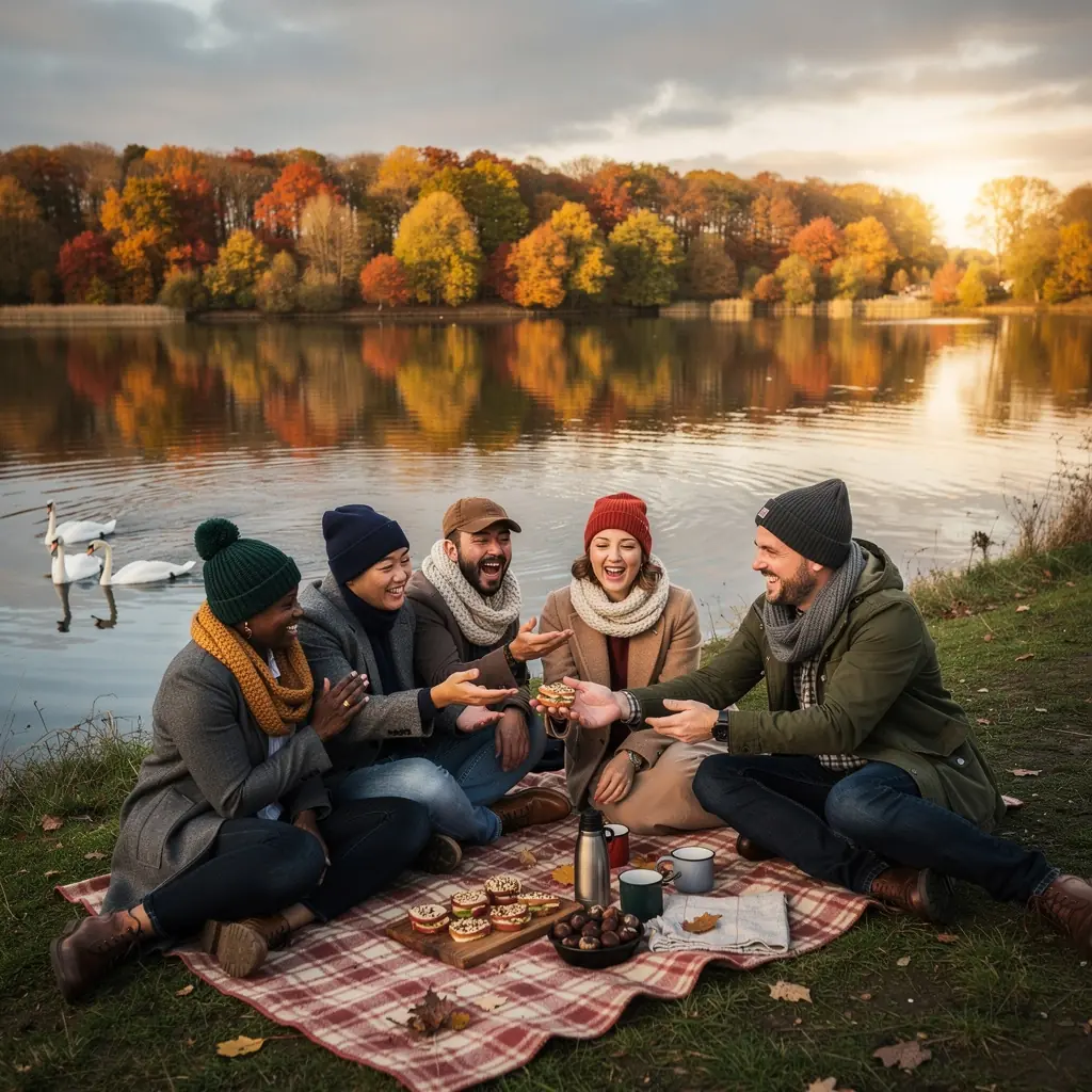Pittoreske wandelroute door een bos met gouden en oranje bladeren.