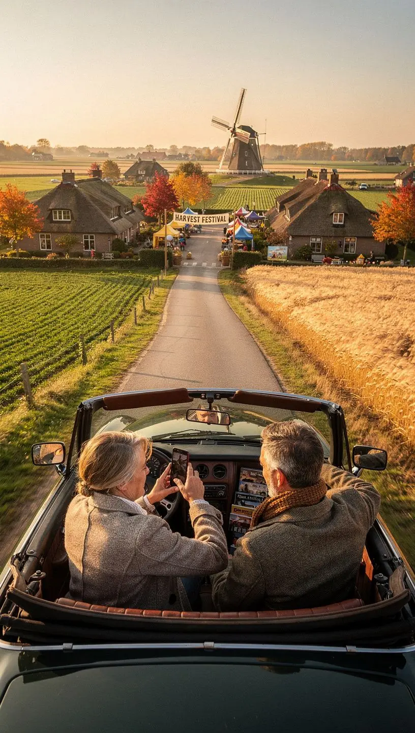 Heerlijk herfstmaal met lokale producten op een lange tafel buiten.