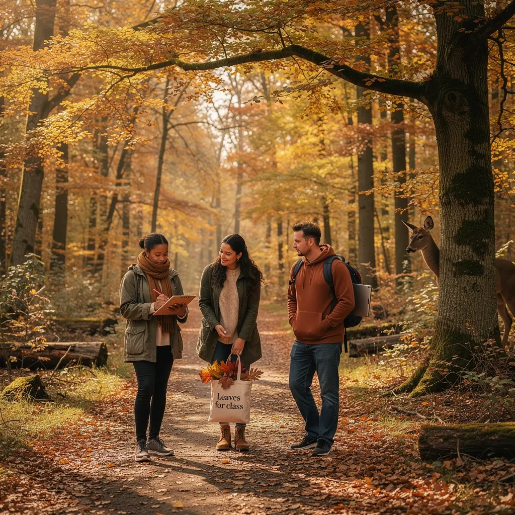 Familie geniet van een herfstpicknick tussen de kleurrijke bomen.